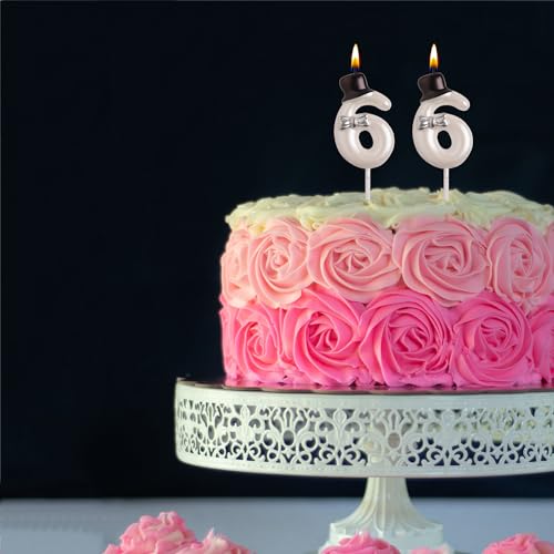 Elegant 66th Birthday Candle Set with Silver Bow & Hat