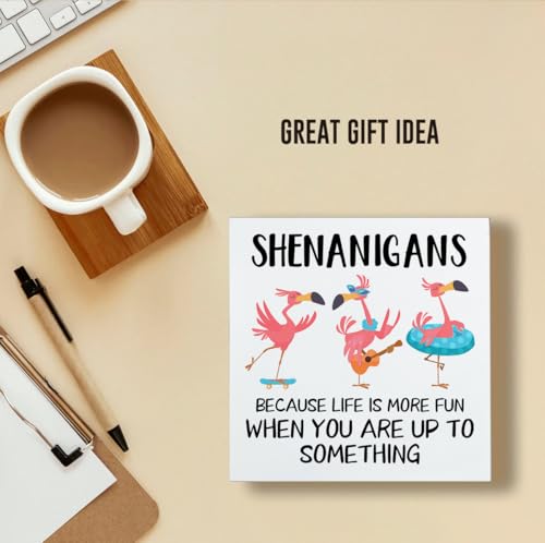 Funny Flamingo Wooden Box Sign for Summer Home Decor - 5x5 Inches