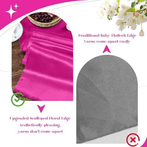 VACVELT Hot Pink Satin Table Runner 12x72 Inch 2 Pack Scalloped Edge