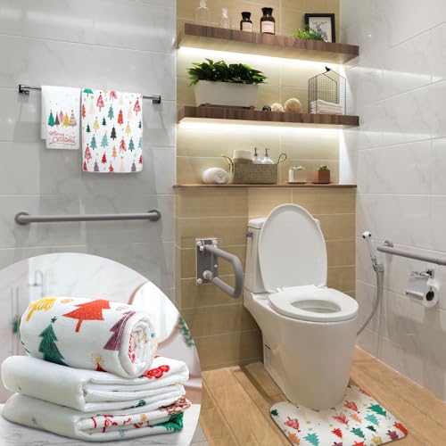 Christmas Boho Shower Curtain Set with Towels and Rugs - Holiday Bathroom Decor