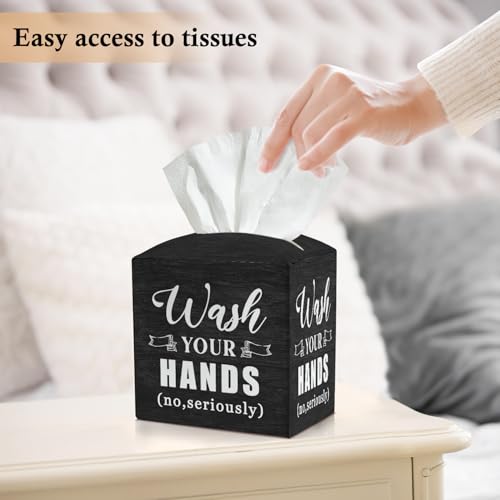 Wash Your Hands Leather Tissue Box Cover - Square Tissue Holder for Bathroom