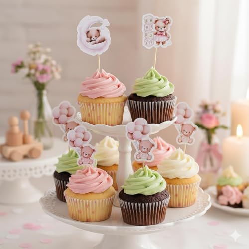 48-Piece Baby Bear Cupcake Toppers for Jungle Theme Parties