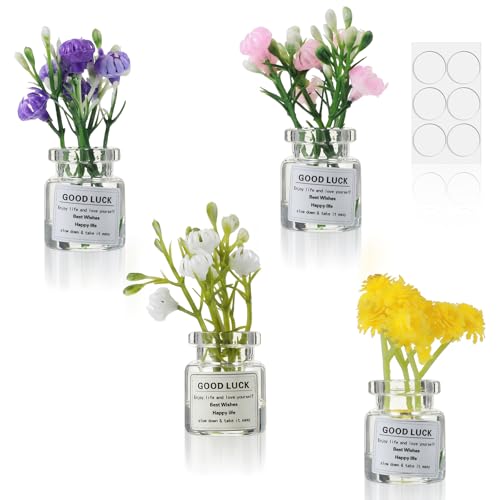 Daisy Car Dashboard Decorations - Mini Flowers in Glass Vase