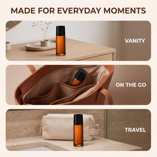 30ml Amber Glass Essential Oil Roller Bottles 2Pcs Refillable Roll On