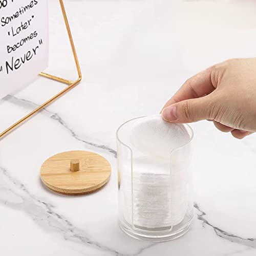 Travel Cosmetic Cotton Pad Holder Dispenser with Bamboo Lid - Makeup Organizer for Bathroom & Travel - Tearom