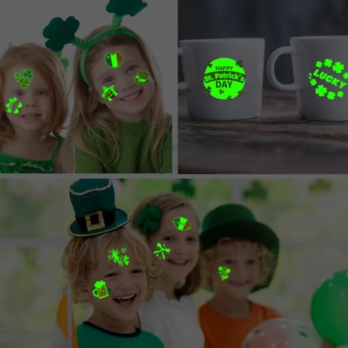 CHARLENT Glow in the Dark St. Patrick's Day Temporary Tattoos for Kids