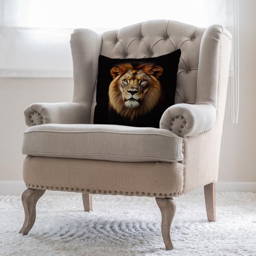 Moslion 18" Lion Pillow Case - Cool Brown Lion Head Cushion Cover