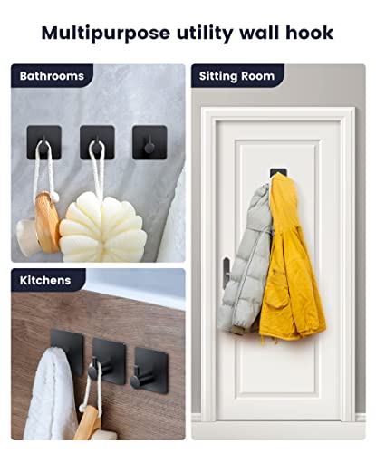 Heavy Duty Adhesive Towel Hooks - 6 Pack, Black Stainless Steel