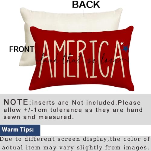 RABUSOFA 4th of July Patriotic Throw Pillow Cover 12x20 Inch Outdoor Sofa Decor