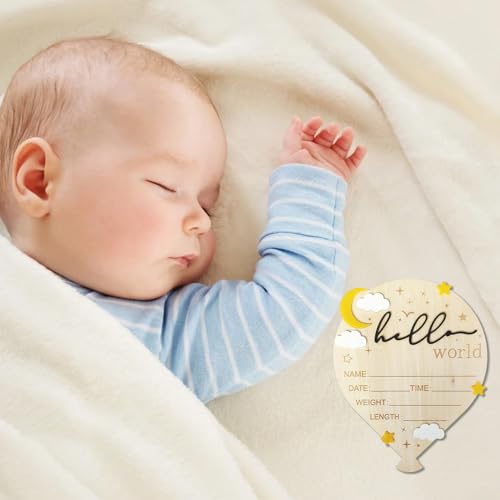 Wooden Baby Announcement Sign - Hot Air Balloon Design, 5.9 Inch