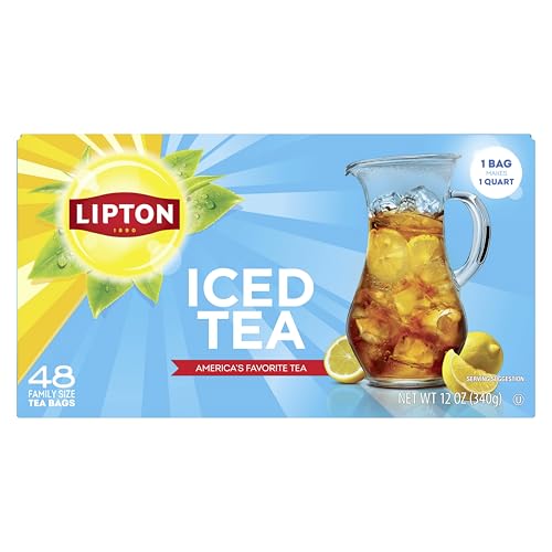 Lipton Unsweetened Iced Tea Bags Family Size Pack of 48 - Zero Calories, Rainforest Alliance Certified