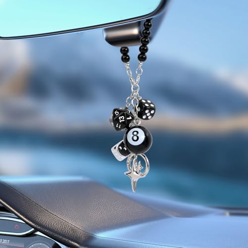 YGMONER 8 Ball Dice Car Mirror Accessory - Short Chain