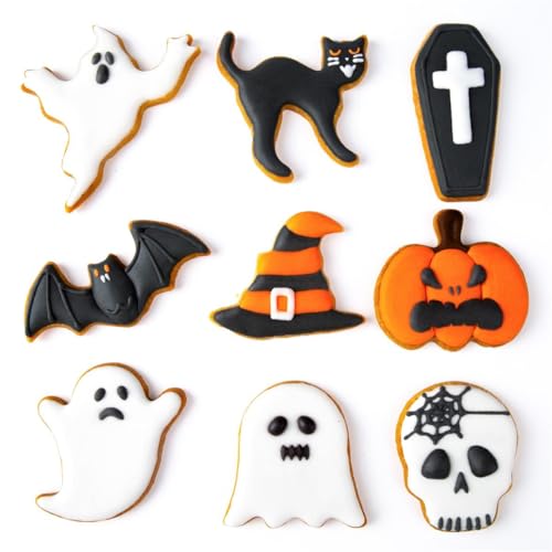 Halloween Cookie Cutter Set - 9 Stainless Steel Shapes Pumpkin Ghost Bat Witch Skull