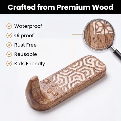 Indian Shelf Geometric Wooden Wall Hooks 3-Pack for Keys & Coats