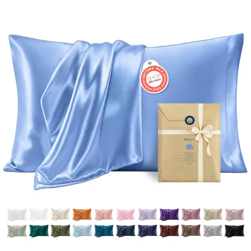 Bedsure Satin Pillowcases Set of 2 - Sky Blue, 20" x 26"