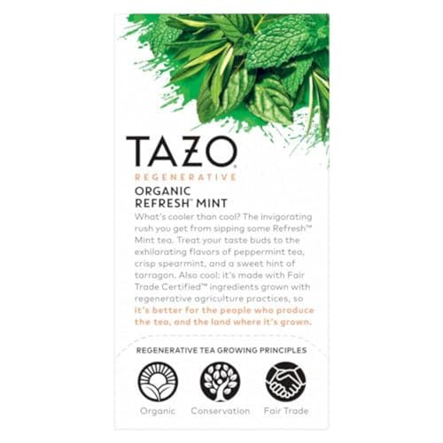TAZO Refresh Mint Herbal Tea Bags with Peppermint and Spearmint, Caffeine Free, 96 Total Tea Bags (16ct - Pack of 6)
