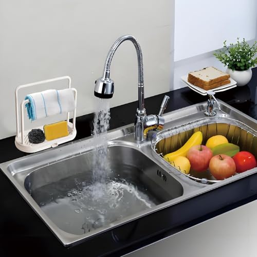 Double-Layer Kitchen Sink Organizer Rack - Beige Sponge & Cloth Holder