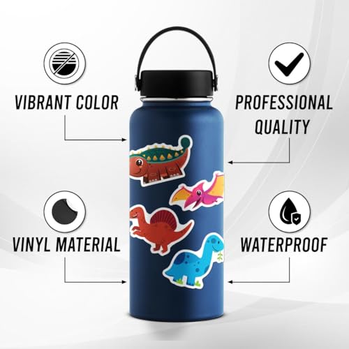 50 Pcs Cute Animal Dinosaur Stickers Pack - Waterproof Vinyl Decals