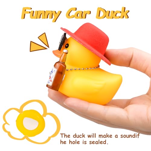 MuMyer Rubber Duck Car Ornament with Hat Sunglasses and Necklace 2.7in