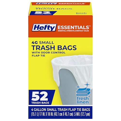 Hefty Essentials 4 Gallon Trash Bags, Fresh Linen Scent, 52 Count