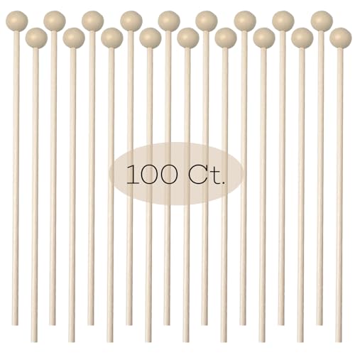100 Wooden Rock Candy Sticks - 6 Inch Drink Stirrer & Cake Pop Sticks