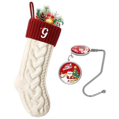 Large 18'' Christmas Stocking with Initial G - White/Red Knit Monogram Stocking
