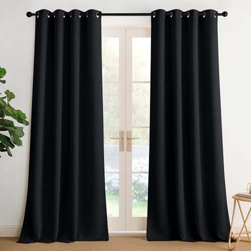 NICETOWN Black Room Darkening Curtains - 2 Panel Set, 52" x 96"