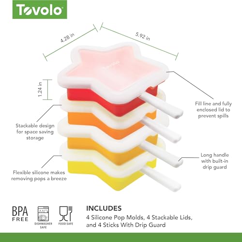 Tovolo Star Shaped Popsicle Molds - Pack of 4, BPA Free Silicone