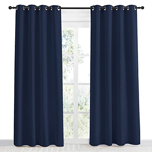 NICETOWN Navy Blue Blackout Curtain Panel - 55" x 86" Room Darkening Drapery