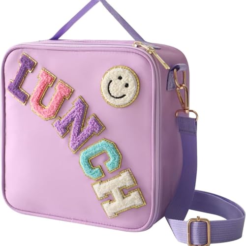 Purple Insulated Lunch Bag with Adjustable Strap - Reusable & Cute for Kids