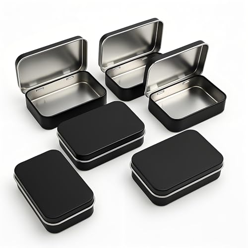 6-Pack Black Hinged Metal Tins, 3.7 x 2.4 x 0.9 in for Craft Organization