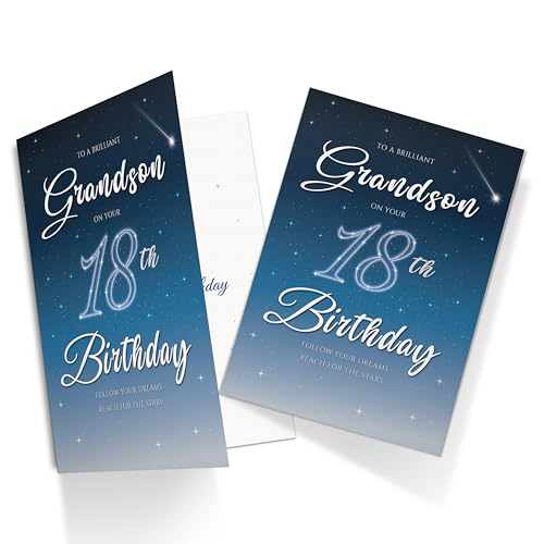 18th Birthday Card for Grandson - Starry Night Design, A5 Size