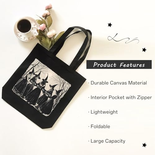 Witchy Canvas Tote Bag for Women - Reusable Beach & Grocery Bag
