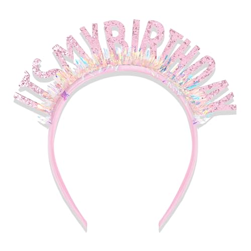 CIEHER Pink Happy Birthday Crown Tiara Headband for Women and Girls