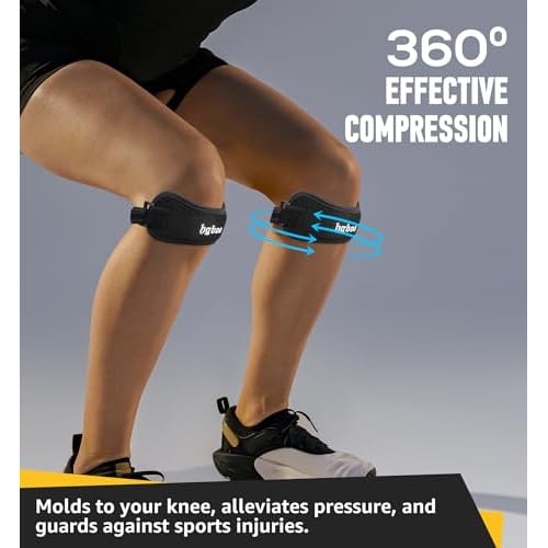 2-Pack Patella Tendon Knee Brace Straps, Adjustable Knee Support Patella Stabilizer for Pain Relief, Jumpers Knee, Tendonitis, Arthritis, Running, Hiking, Tennis, Squats - Universal Fit (Black)