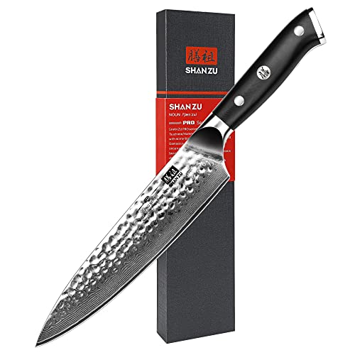 Damascus Steel Chef Knife 8 Inch - Hammered Version for Precise Cutting