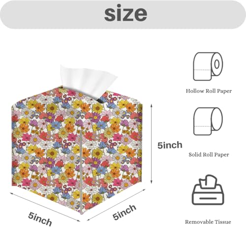 Floral PU Leather Tissue Box Cover - 5x5 Inch Stylish Holder
