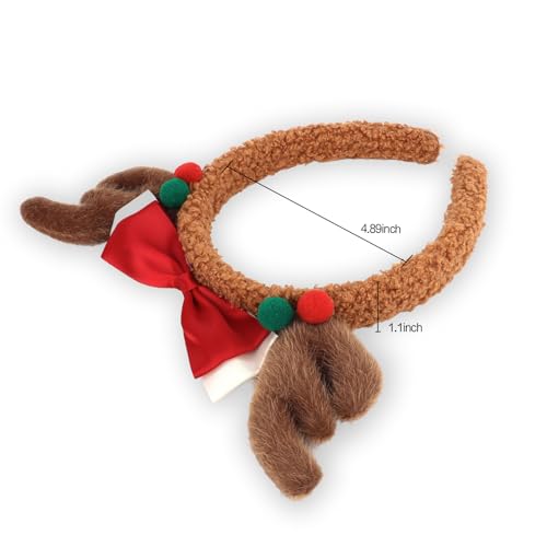 GAFATORY Christmas Reindeer Antlers Headband with Red Bow for Holiday Parties