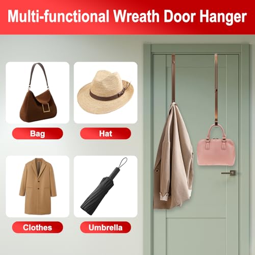 2-Pack Adjustable Wreath Hangers for Front Door - Heavy Duty Metal Hooks