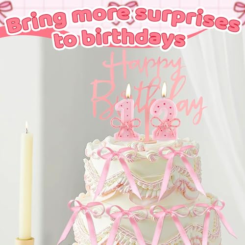 16th Birthday Candle Set with Pink Bowknots & Cake Topper