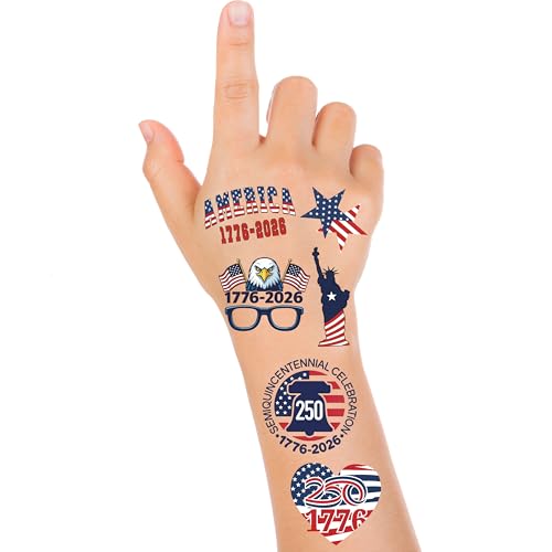 USA 250th Anniversary Temporary Tattoos - 60 Styles American Flag Party Favors
