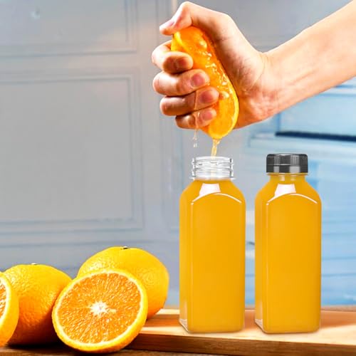 12oz Reusable Plastic Juice Bottles with Leak-Proof Lids - Set of 6