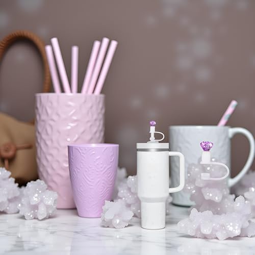 Purple Diamond Silicone Straw Toppers for Stanley Cups - 30 Pack