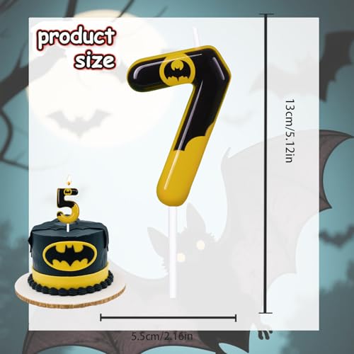 Number 4 Birthday Candle - Black Bat Design Hero Themed Cake Topper