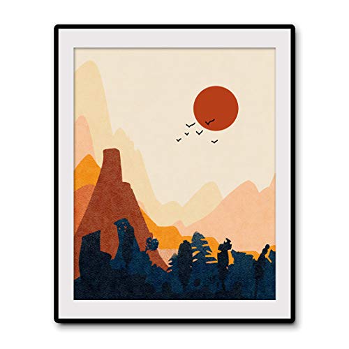 Boho Abstract Sun Art Print - 8x10 Inch Warm Color Landscape