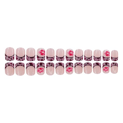 Valentine Short Square Press on Nails Heart Glossy Acrylic False Nails 24 Pcs