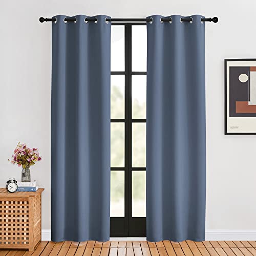 NICETOWN Stone Blue Blackout Curtains - 34" x 80" Thermal Insulated Drapes (2PC)