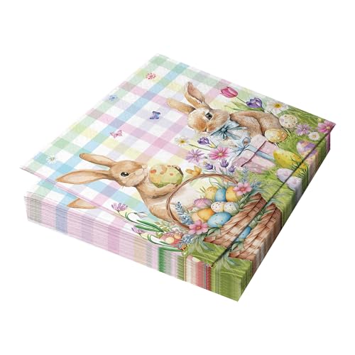 Easter Bunny Paper Napkins 20-Pack - 6.5 Inch Floral Spring Cocktail Luncheon Napkins for Party Table Decor