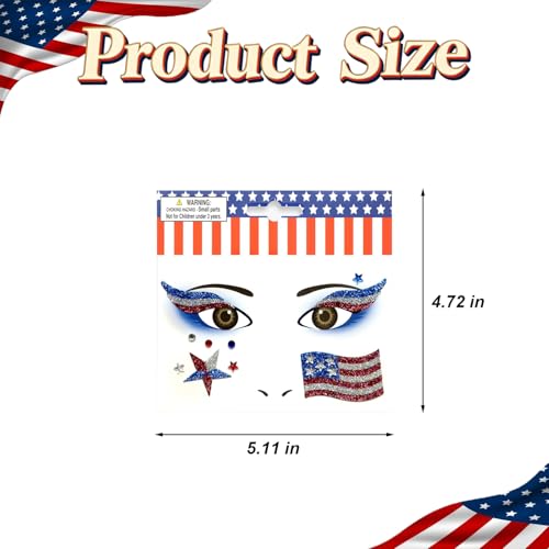 4th of July Face Stickers - USA Patriotic Makeup Decals (4 Sheets)