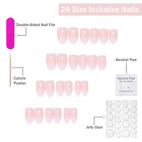 SWEKKE Medium Almond Press on Nails - Pink French Gradient False Nails 24Pcs